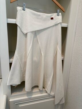 Peace Love World Pristine Ivory Knit Asymmetric Hem Midi Skirt XS